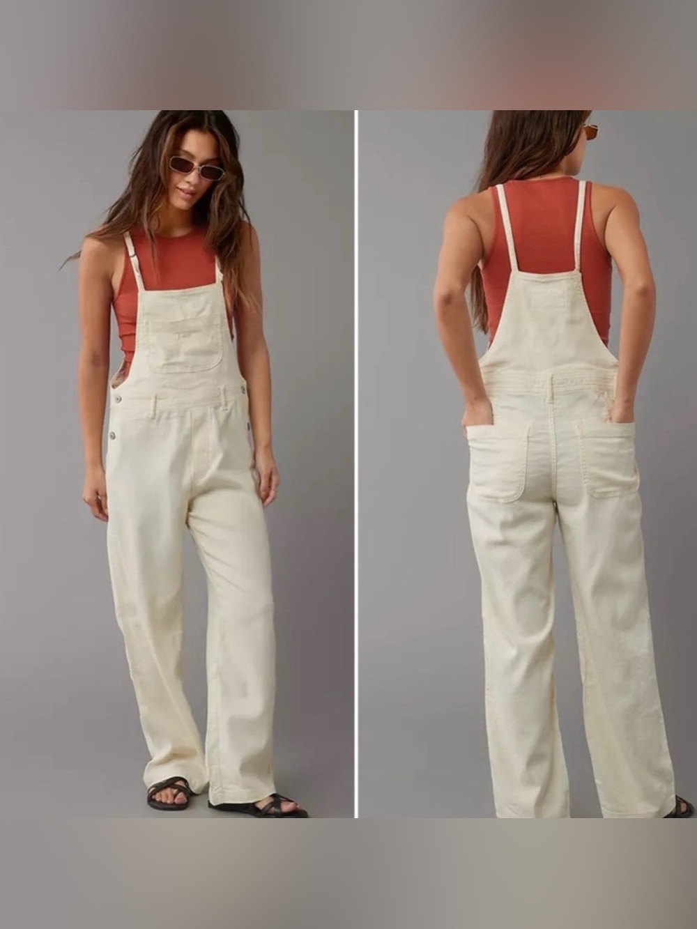 American Eagle Dreamy Drape Stretch Linen Blend Overalls